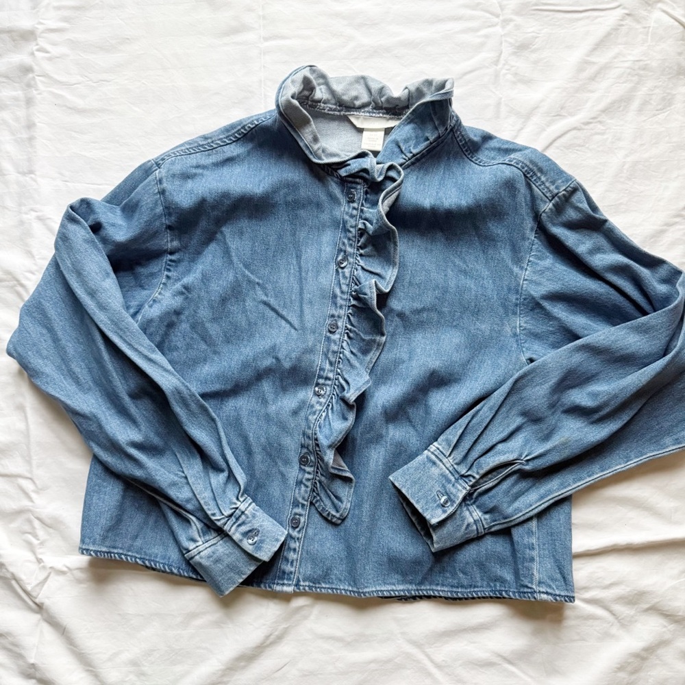 H&M Ruffled Denim Button-Up Shirt - Picture 2 of 5